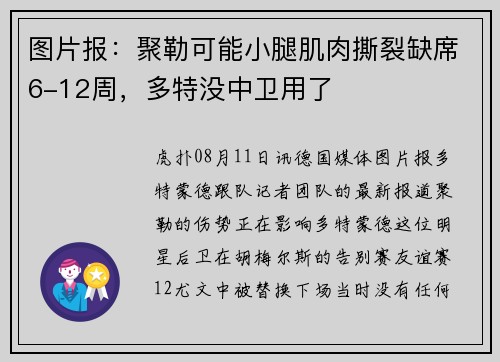 图片报：聚勒可能小腿肌肉撕裂缺席6-12周，多特没中卫用了